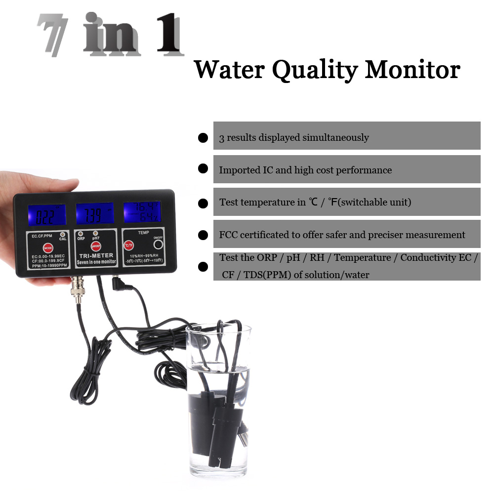 Multi parameter Digital ph meter Professional 7 in 1 Water Testing Meter Monitor ORP pH RH EC CF TDS(PPM) TEMPTester