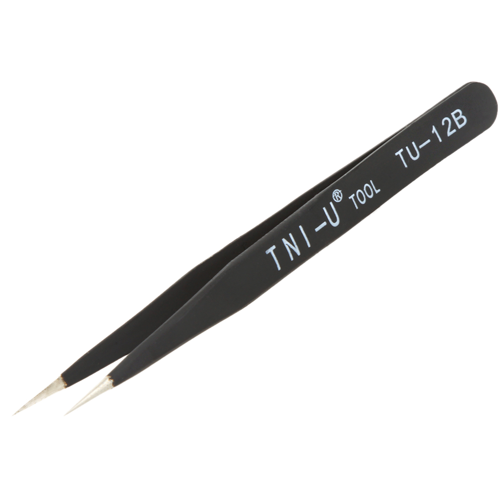 TU 12B 5 Anti static Tweezers Black Elastic Fine Tip Straight Tweezers Nipper Precision Electrician Repair Tool Stainless Steel