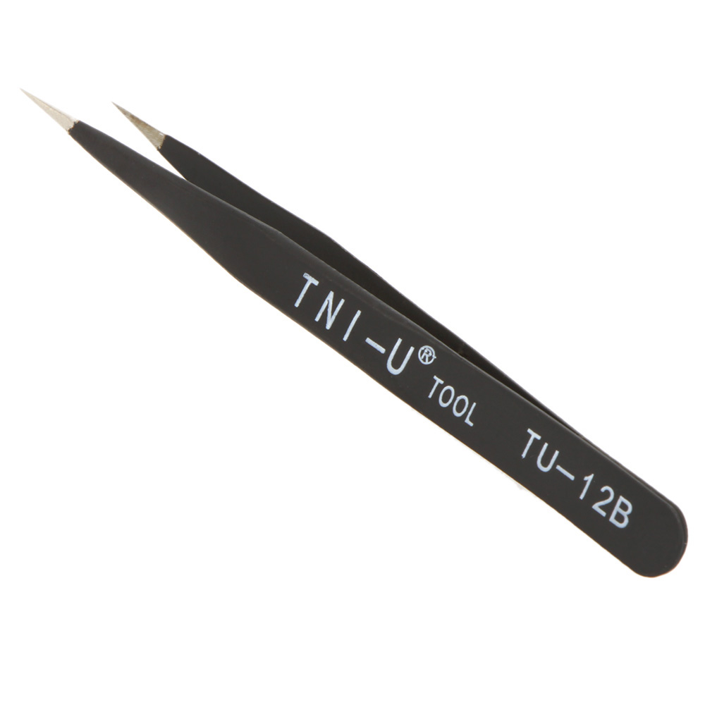 TU 12B 5 Anti static Tweezers Black Elastic Fine Tip Straight Tweezers Nipper Precision Electrician Repair Tool Stainless Steel