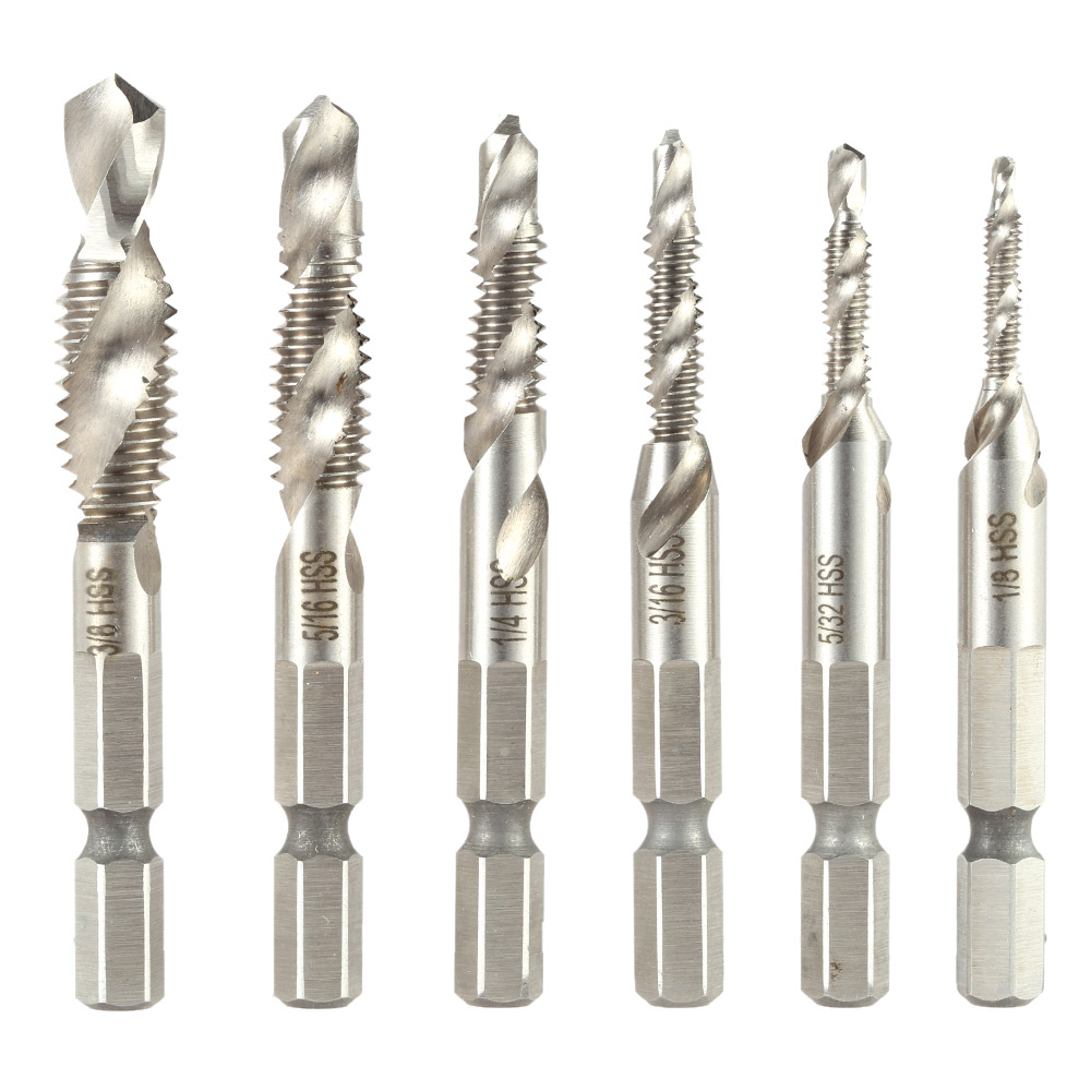 6pcs set Cutting Drill Hole Spiral Tap Practical Drill Bit HSS Woodworking Countersink Combined Tap and Drill for Metal Plastic
