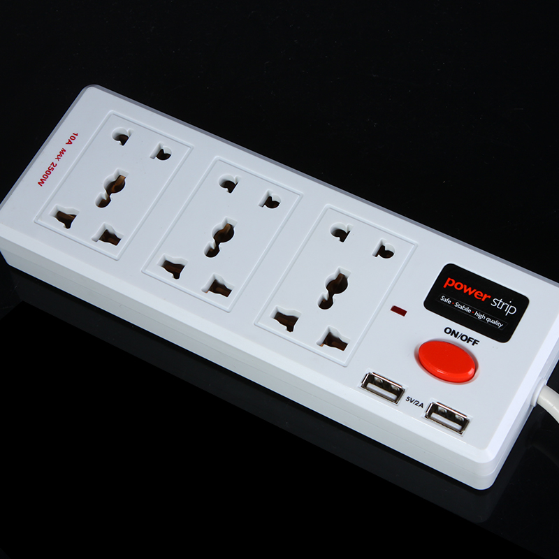 Multi functional plug 6 Outlet amp; 2 USB Charger Port Power Strip Circuit Breaker and accessories