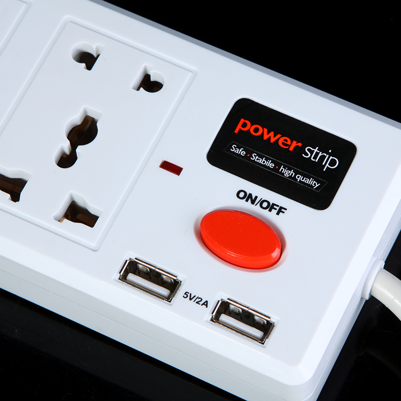 Multi functional plug 6 Outlet amp; 2 USB Charger Port Power Strip Circuit Breaker and accessories