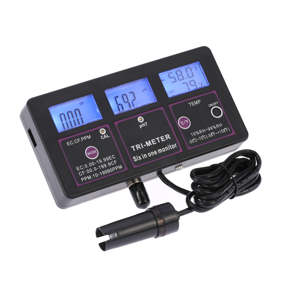 6 in 1 ph meter Water Quality Tester Monitor Multi parameter aquarium Water Meter Digital RH EC CF TDS(PPM) TEMP meter