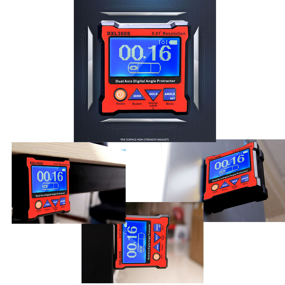 High precision DXL360S Dual Axis Digital Angle Protractor Dual axis Digital Display Level Gauge with 5 Side Magnetic Base