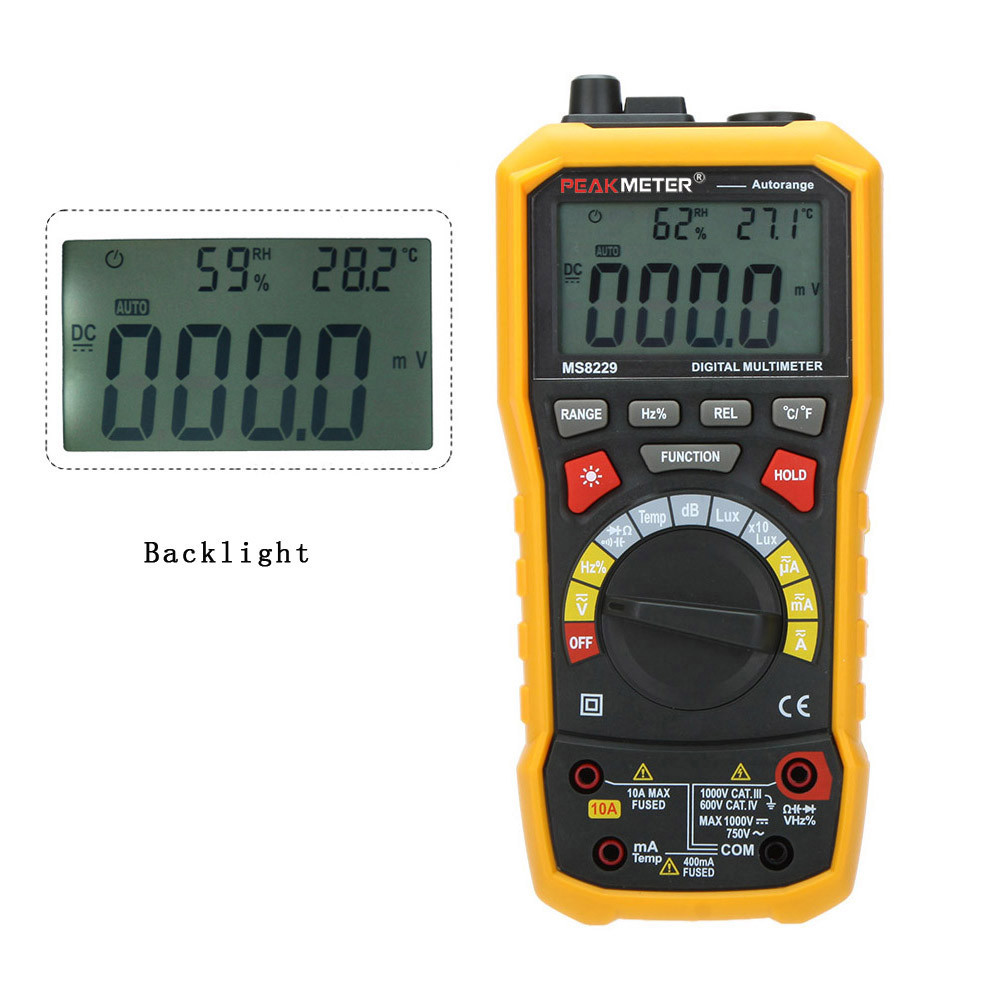 5 in 1 Auto Range Digital Multimeter Voltage Current Resistance Capacitance Meter Noise Temperature Humidity Luminance Tester