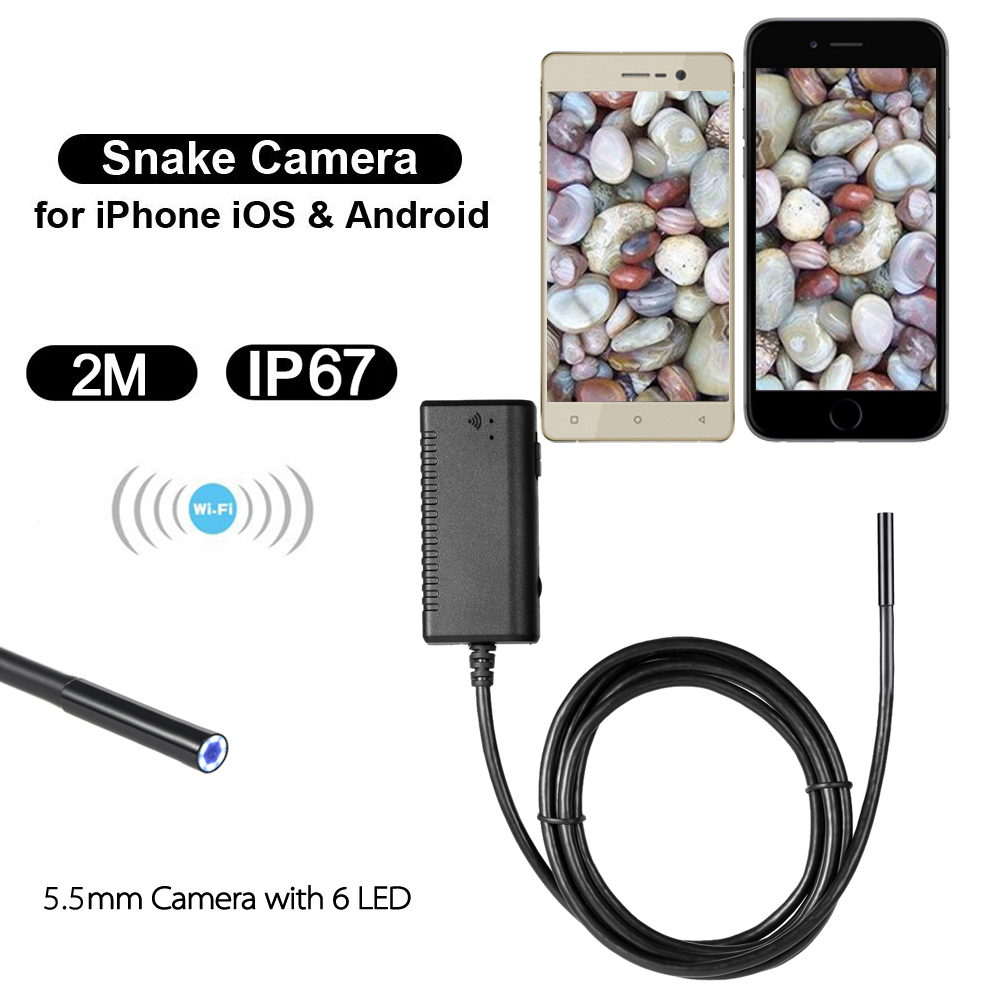 Wi Fi Endoscope Handheld Snake Camera Borescope Video Inspection for iOS Android Phone Tablet 5.5mm 2M Waterproof with 6pcs LED