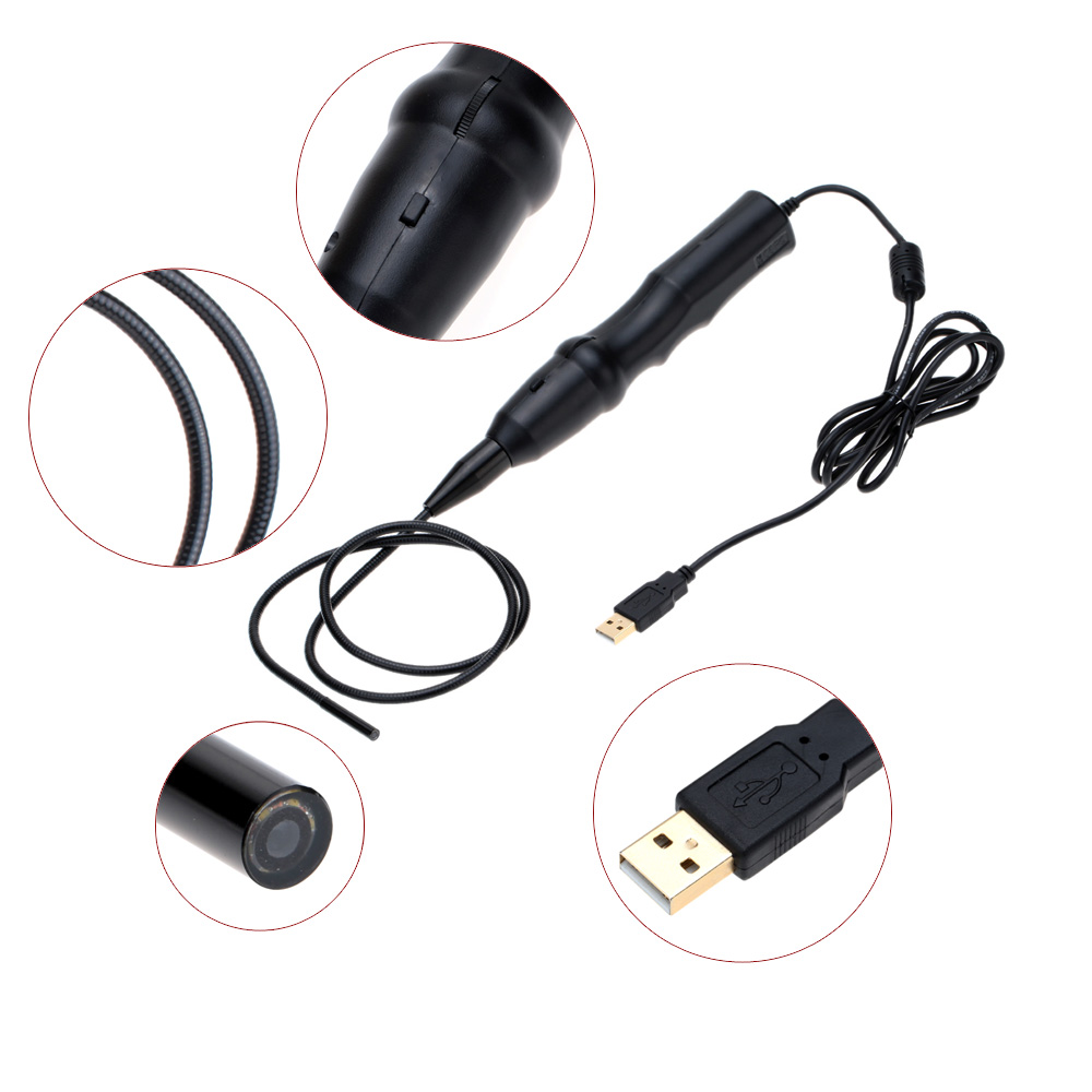 5.5mm Handheld USB Digital Microscopes Mini USB Endoscope Borescope Flexible Inspection Camera 1280x720p with 1.5M Cable 6 LEDs