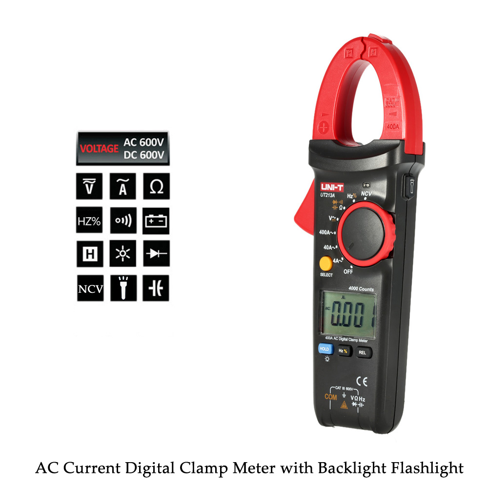 UNI T AC DC Current Tong Digital Clamp Meter Multimeter Voltage Resistance Capacitance Diode Continuity NCV Tester in Flashlight