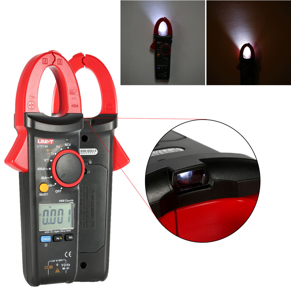 UNI T AC DC Current Tong Digital Clamp Meter Multimeter Voltage Resistance Capacitance Diode Continuity NCV Tester in Flashlight
