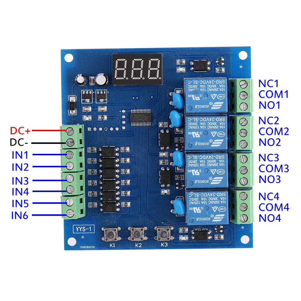 DC24V 12V 4 Channel Relay Module Programmable Signal Trigger Delay Timer Digital Adjustment Relay PLC Board Switch Control