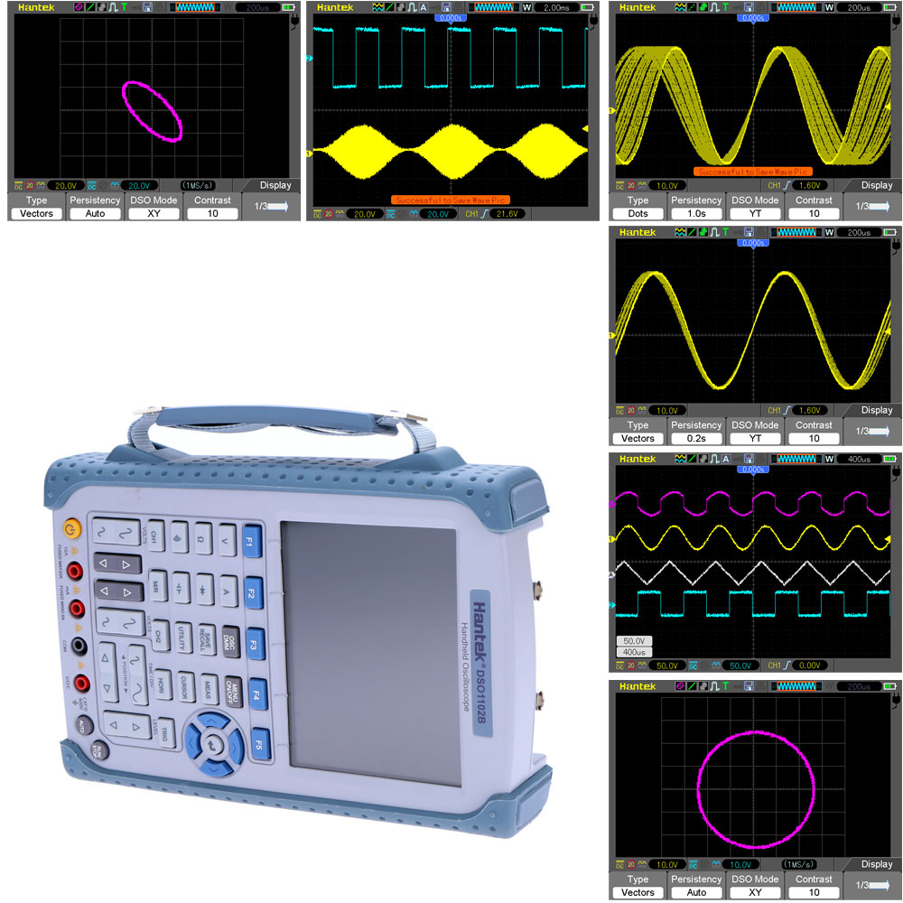 Hantek DSO1102B portable Digital Storage Oscilloscope 6000Counts USB Oscilloscope DMM100MHz 1GSa s 2CH 5.6 TFT Color LCD Display