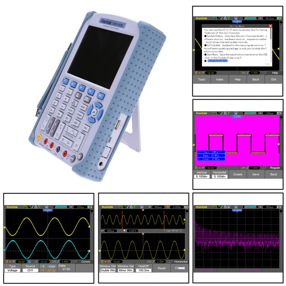 Hantek DSO1102B portable Digital Storage Oscilloscope 6000Counts USB Oscilloscope DMM100MHz 1GSa s 2CH 5.6 TFT Color LCD Display