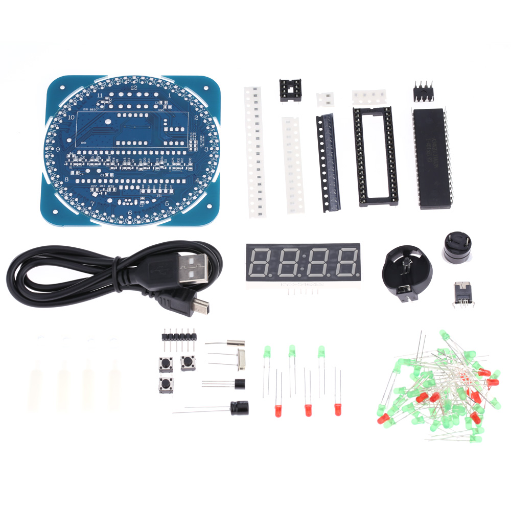 Compact 4 digit Timer DIY Kit DIY Digital Rotation LED Electronic Clock Kit Learning Board Temperature Date Time Display DS1302