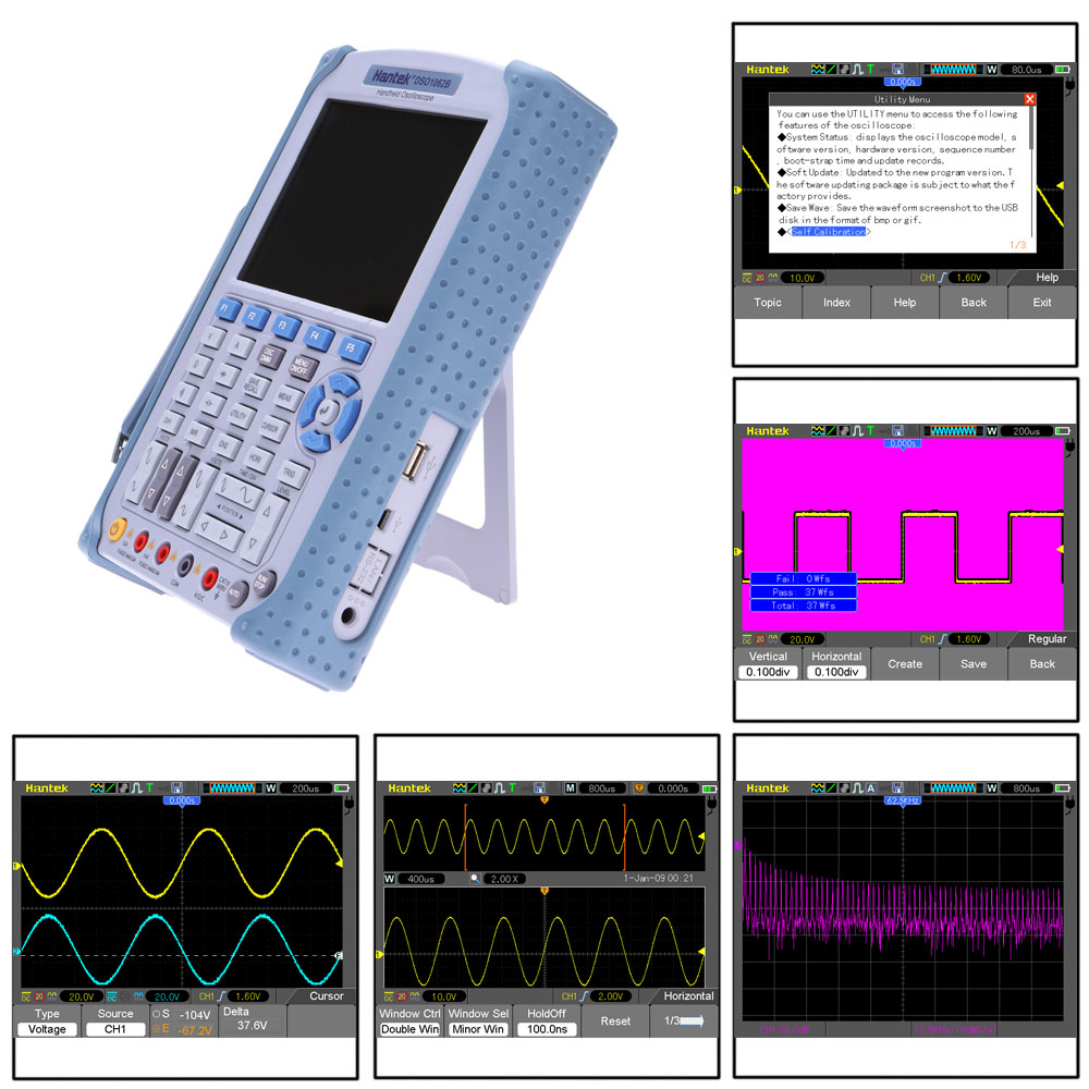 Hantek Portable Digital Storage Oscilloscope USB Oscilloscope 6000Counts DMM 60MHz 1GSa s 2CH 5.6 TFT Color LCD Display DSO1062B