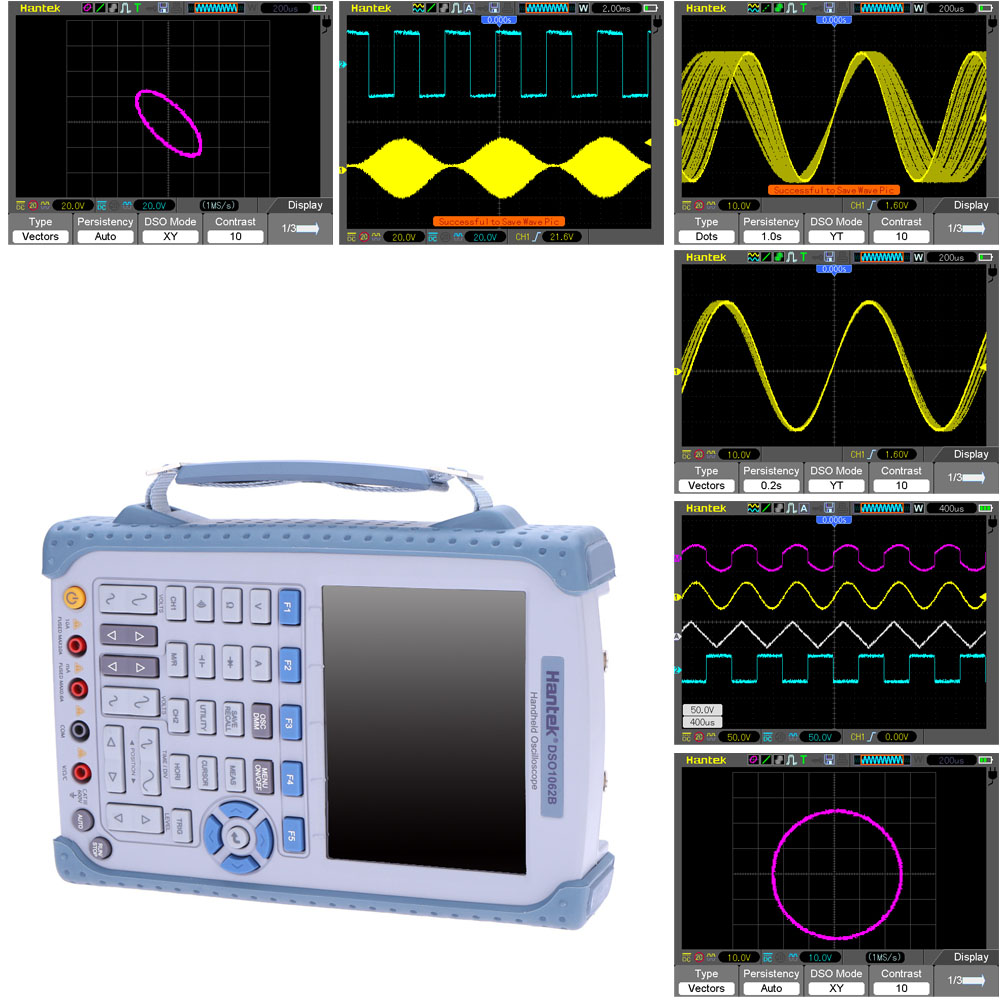 Hantek Portable Digital Storage Oscilloscope USB Oscilloscope 6000Counts DMM 60MHz 1GSa s 2CH 5.6 TFT Color LCD Display DSO1062B