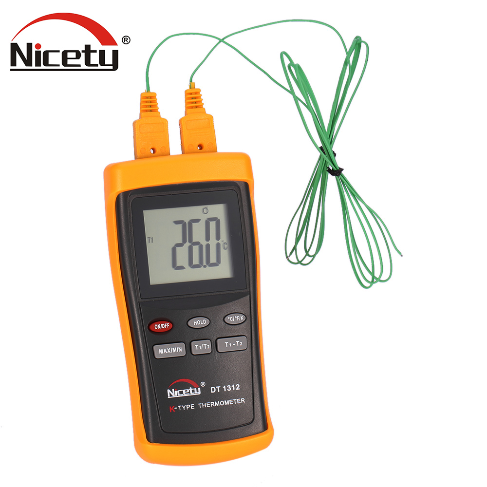 Nicety DT1312 Handheld Digital 2 Channel Thermometer Temperature Meter K Type Thermocouple Sensor 200~1370 C thermal regulator