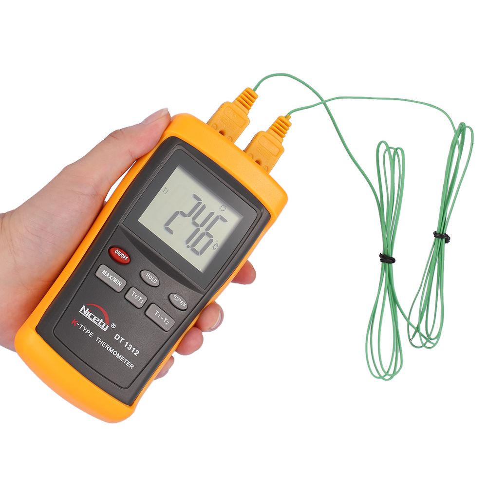 Nicety DT1312 Handheld Digital 2 Channel Thermometer Temperature Meter K Type Thermocouple Sensor 200~1370 C thermal regulator