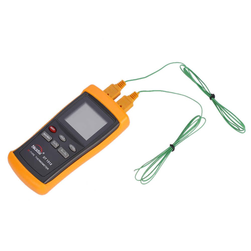 Nicety DT1312 Handheld Digital 2 Channel Thermometer Temperature Meter K Type Thermocouple Sensor 200~1370 C thermal regulator