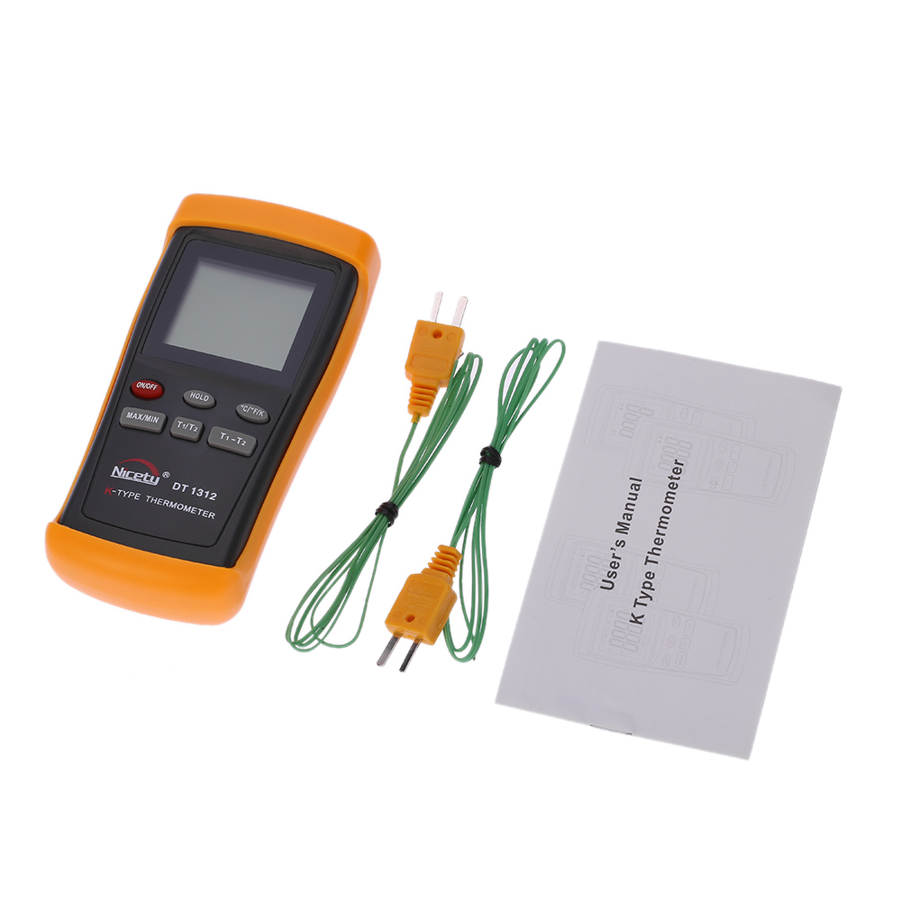 Nicety DT1312 Handheld Digital 2 Channel Thermometer Temperature Meter K Type Thermocouple Sensor 200~1370 C thermal regulator