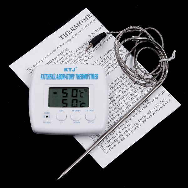 Digital Timer Thermometer Alarm Clock Kitchen Cooking BBQ Food Timer Temperature Diagnostic tool with Heat Resistant Wire Probe