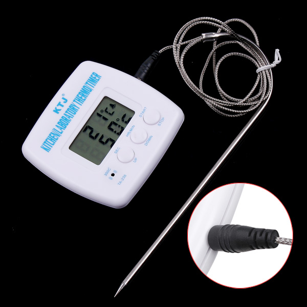 Digital Timer Thermometer Alarm Clock Kitchen Cooking BBQ Food Timer Temperature Diagnostic tool with Heat Resistant Wire Probe