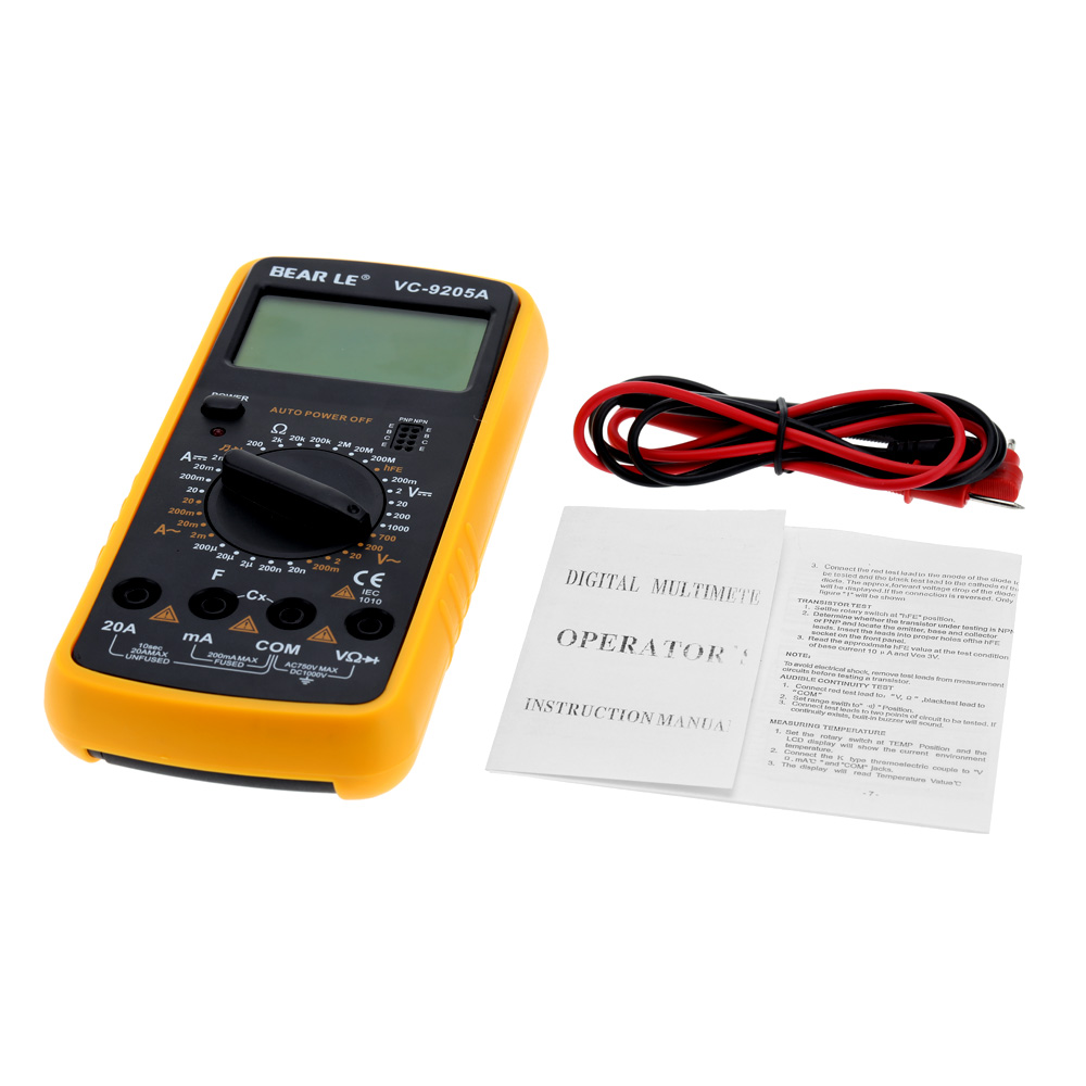 LCD Display Digital Multimeter Portable DC AC Voltage Meter AC Current Tongs Resistance Capacitance Diode Tester Continuity Test