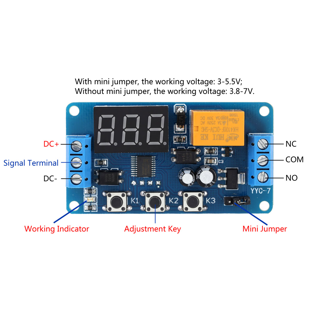 thumbnail image 2 of 12V Adjustable LED Delay Timer Control Switch Relay Module With Protective Case 2 of 6
