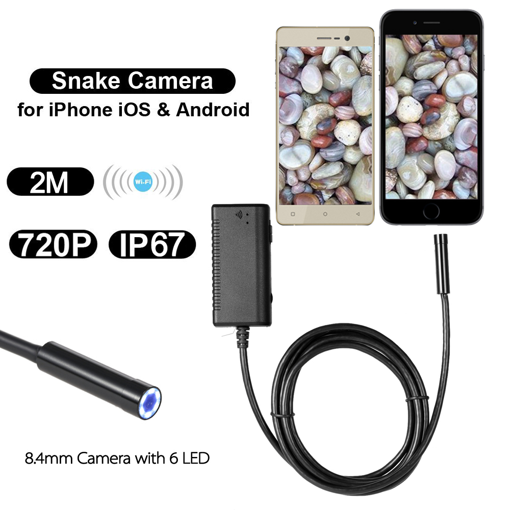 6pcs Endoscope Snake Camera Borescope Video for iOS Android Tablet USB HD 720P Waterproof Wi Fi LED 2.0MP 8.4mm 2M Magnifier