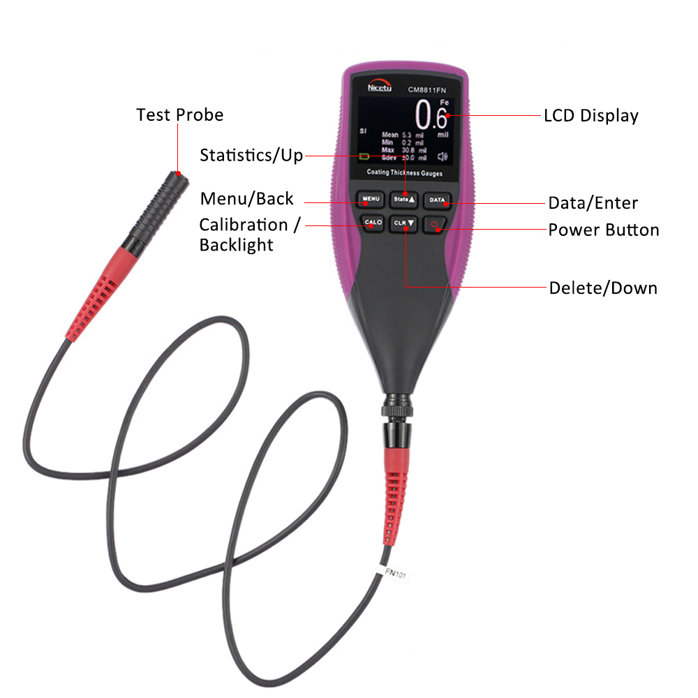 Intelligent Digital Coating Thickness Gauge coatings feeler gauge Fe NFe Single Continuous Measure Alarm Adjustable Brightness