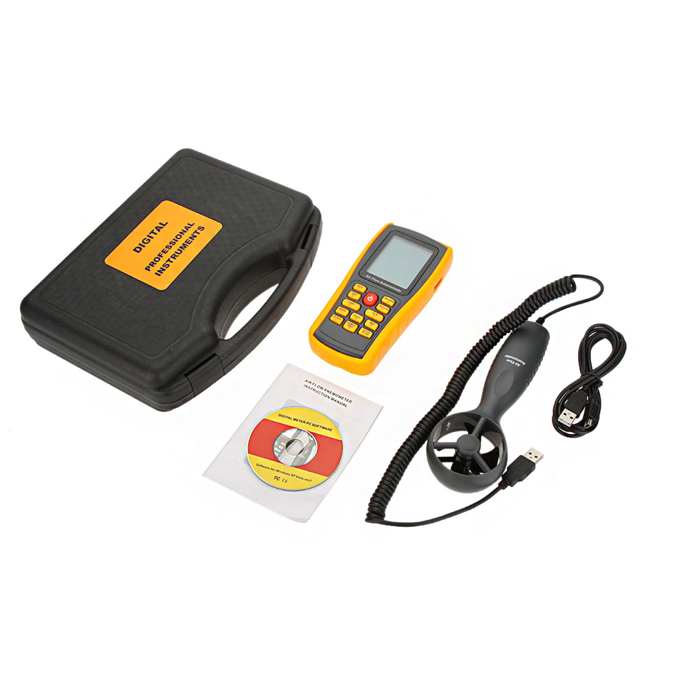 GM8902 Digital Anemometer tachometer Wind Speed Meter Air Flow Tester Air Temperature Meter Measuring 0~45m s with USB Interface