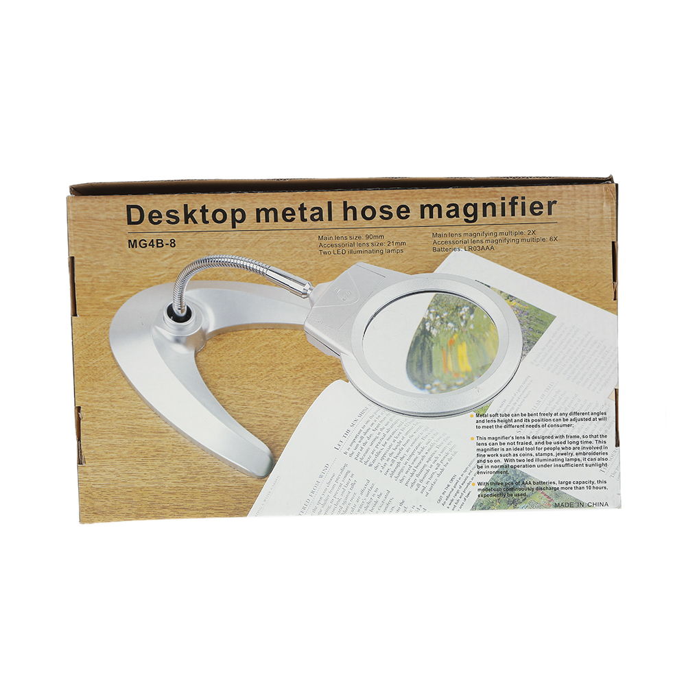 6X magnifying glass Multi functional desk magnifier lamp Flexible loupe microscope with Light Magnifying Glass Tool 90mm 2X 21mm
