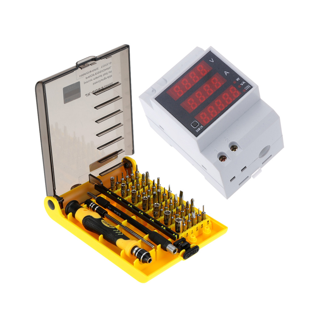 Multi functional Digital Din Rail Current Voltage Power Ammeter Voltmeter Meter+45 in 1 Practical Hardware Screw Driver Tool Kit