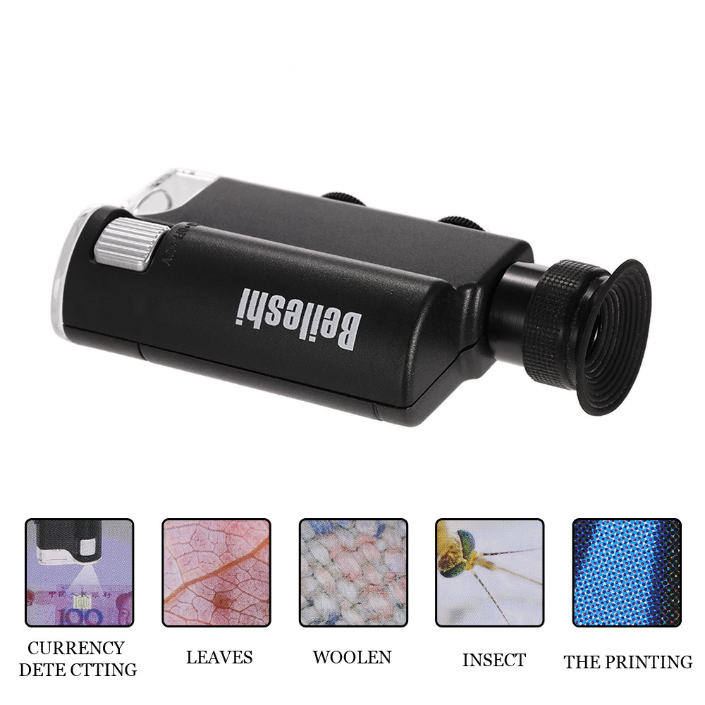 60 100X Magnifier for Jewelry Gem Adjustable Microscope Multifunctional Magnifying Tool Portable Loupe with LED and UV Light