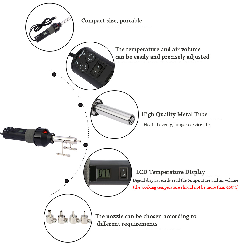 High Quality heat gun Digital Temperature controlled Air Gun Adjustable Heat IC SMD Desolder Tool Set BGA Nozzle AC110V 200W