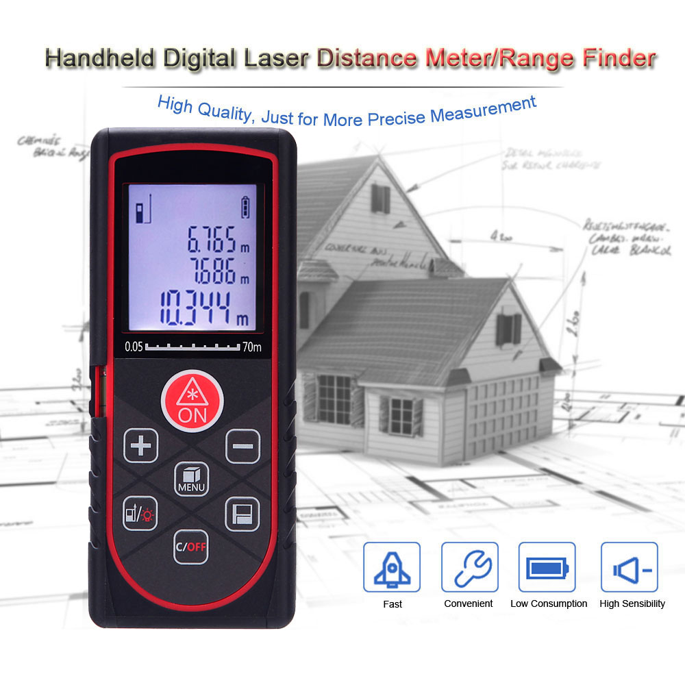 70m 229ft Mini Laser Distance Meter Handheld Digital Rangefinder High Precision Range Finder Area Volume Measurer Level Bubble