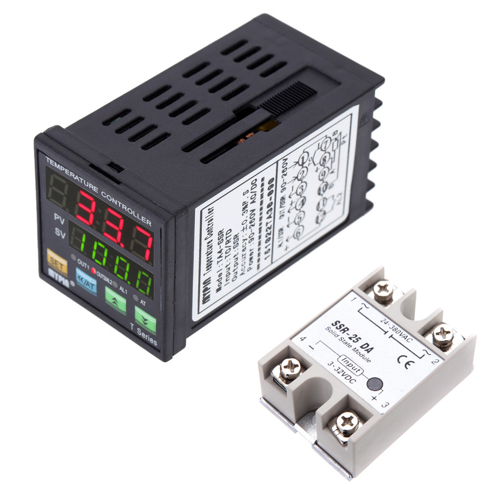 Digital Programmable PID Temperature Controller LED Thermometer SSR TC RTD + 24V 380V 25A SSR 25 DA Solid State Relay Module