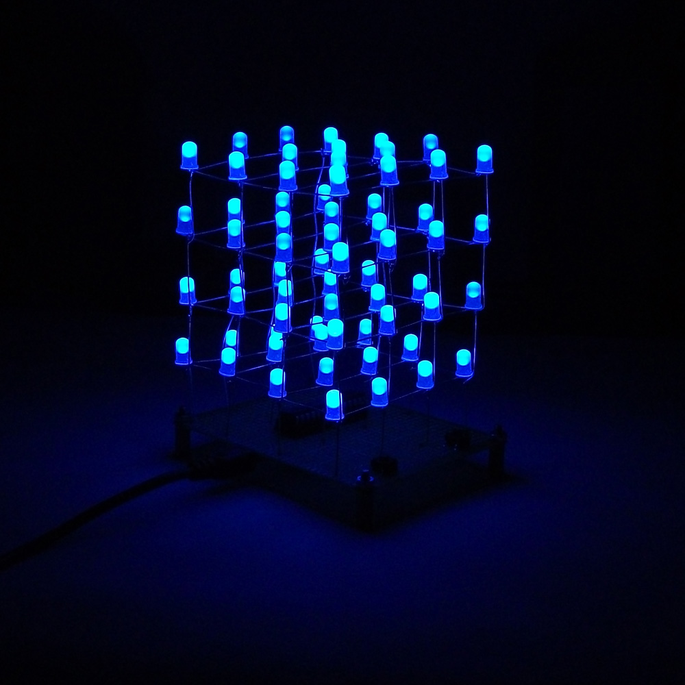 Funny DIY LED Cube Kit 4x4x4 Blue Light Electronic DIY Kit 64pcs LEDs Sound Control Electronic Learning Set Electronic Component