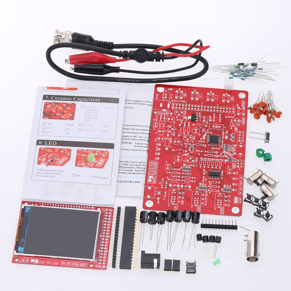 DSO138 2.4 TFT Mini Digital Oscilloscope DIY Kit Oscilloscope Parts for New Learner SMD Soldered Electronic Learning Set 1Msps