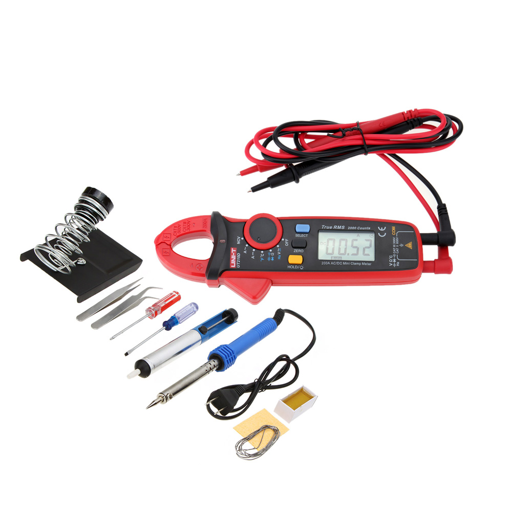 Digital Multimeter AC DC Current Voltage Resistance Capacitance Clamp Meter+11 in 1 DIY Electric Solder Tools Kit Soldering Set