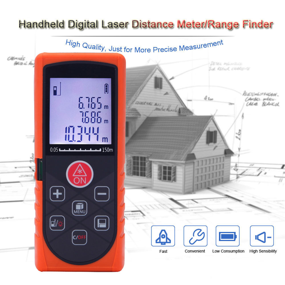 150m 492ft Mini Handheld Digital Laser Distance Meter High Precision Range Finder Distance Area Volume Measurement Level Bubble