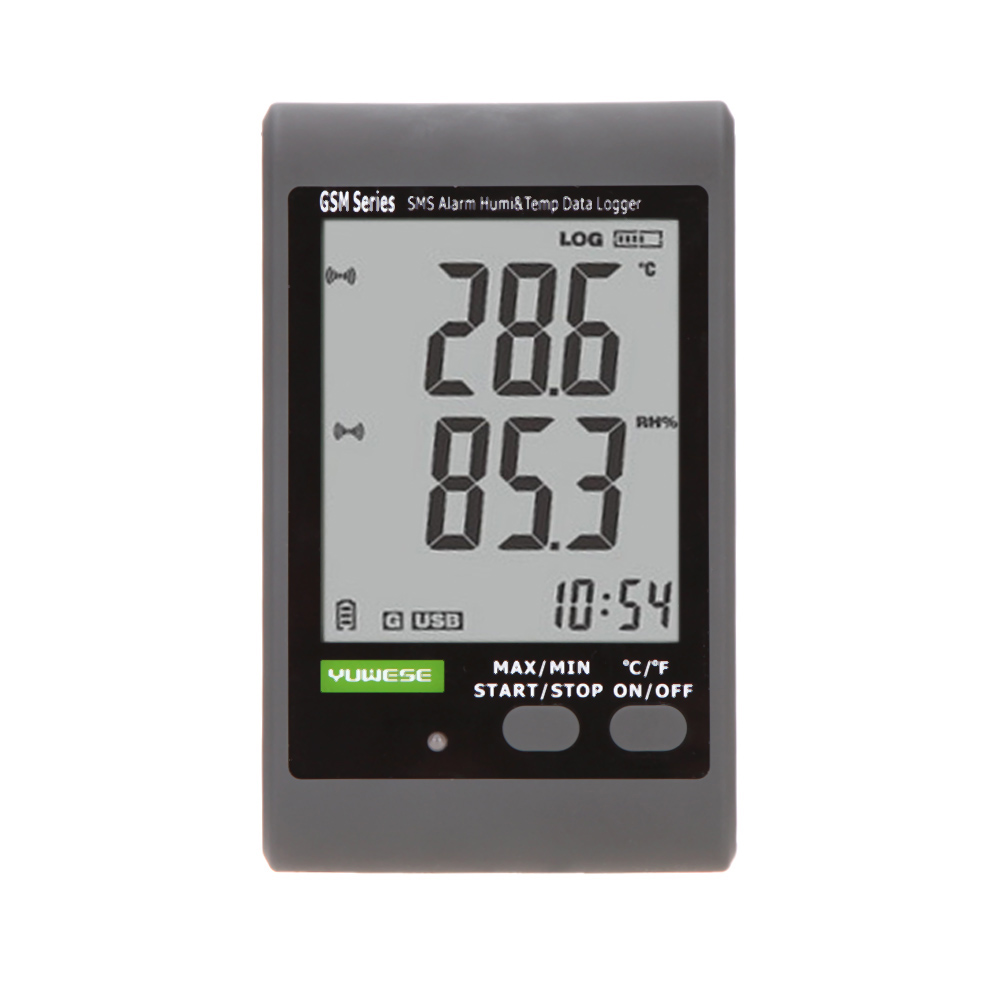 GSM LCD Digital intelligent Thermometer Hygrometer Temperature Humidity Data Recording Logger Meter SMS Alarm PC Connecting