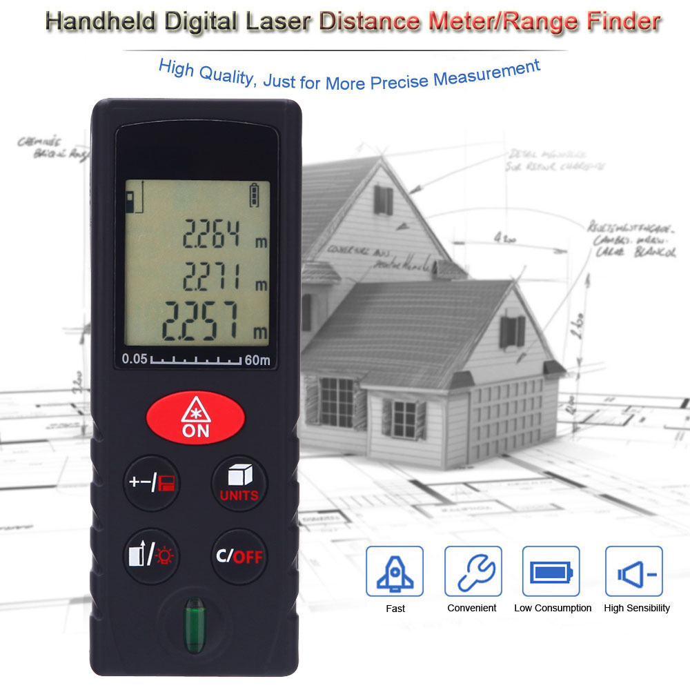 60m 197ft Mini Laser Rangefinder Handheld Digital Distance Meter High Precision Range Finder Area Volume Measurer Level Bubble