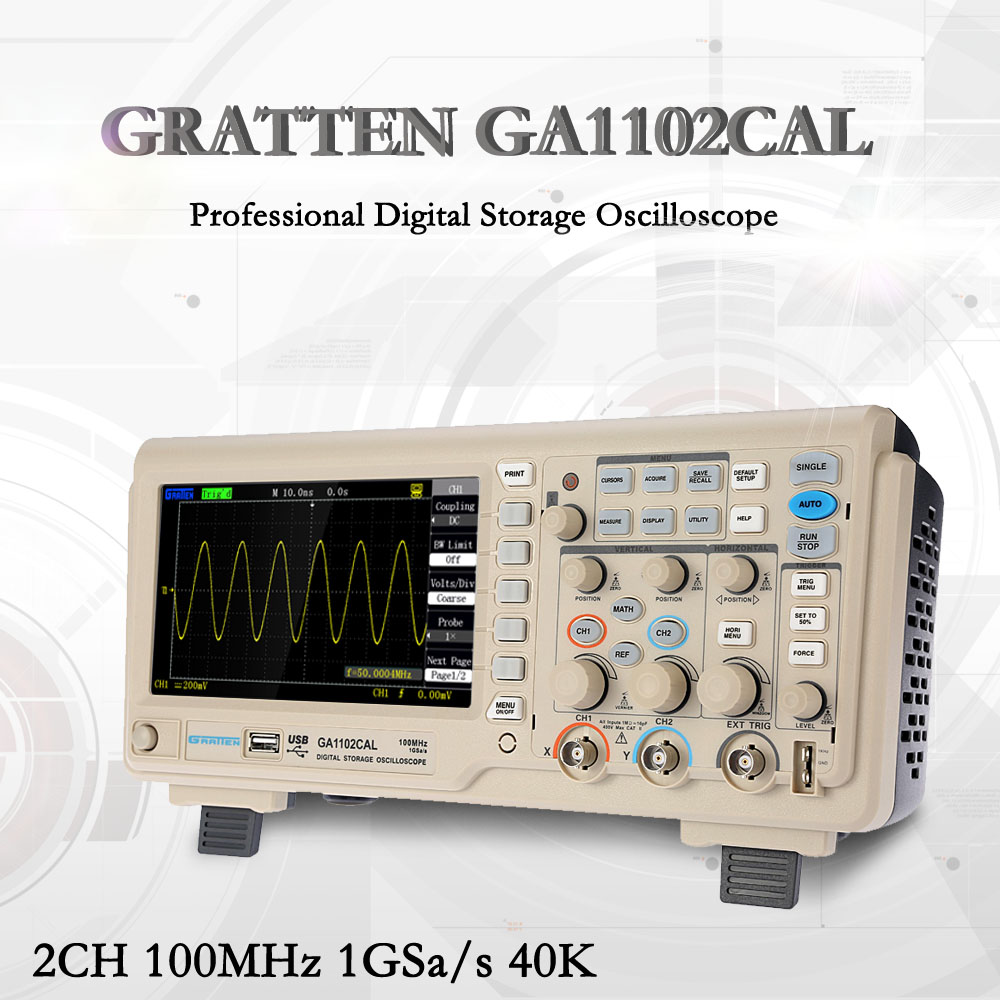 Professional Digital Storage Oscilloscope 2CH 100MHz osciloscopio 1GSa s 7 TFT Display diagnostic tool GRATTEN GA1102CAL