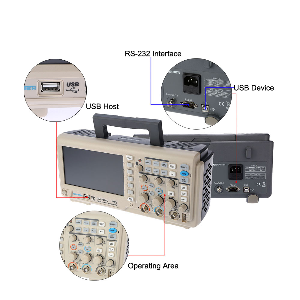 Professional Digital Storage Oscilloscope 2CH 100MHz osciloscopio 1GSa s 7 TFT Display diagnostic tool GRATTEN GA1102CAL