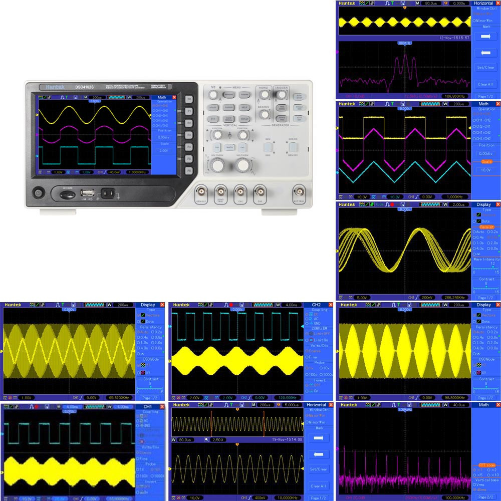 Hantek DSO4102S 2 CH Digital USB Oscilloscope 1CH Arbitrary Function Waveform Generator Synchronizing Signal Source100MHz