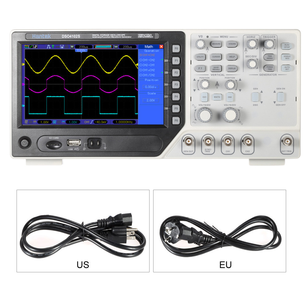 Hantek DSO4102S 2 CH Digital USB Oscilloscope 1CH Arbitrary Function Waveform Generator Synchronizing Signal Source100MHz