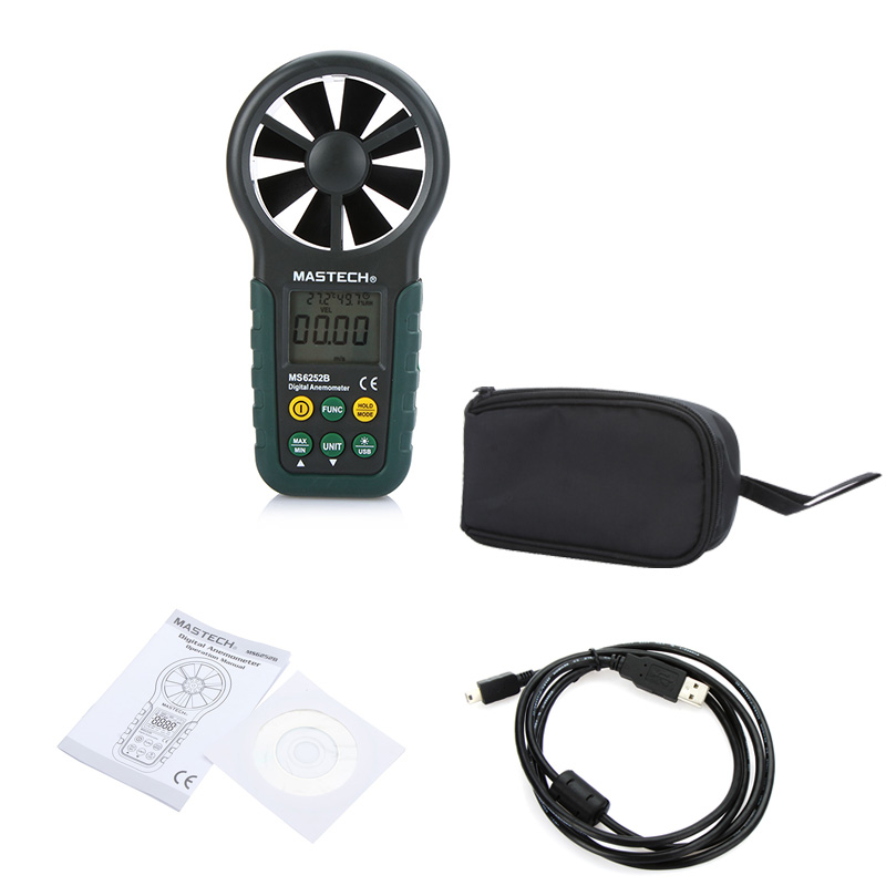 Digital Anemometer Handheld LCD Electronic Wind Speed Air Volume Measuring Meter with Temperature and Humidity Display USB Data