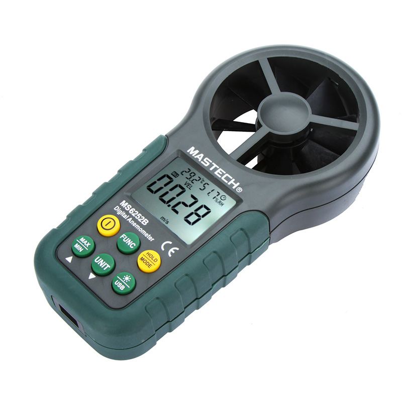 Digital Anemometer Handheld LCD Electronic Wind Speed Air Volume Measuring Meter with Temperature and Humidity Display USB Data