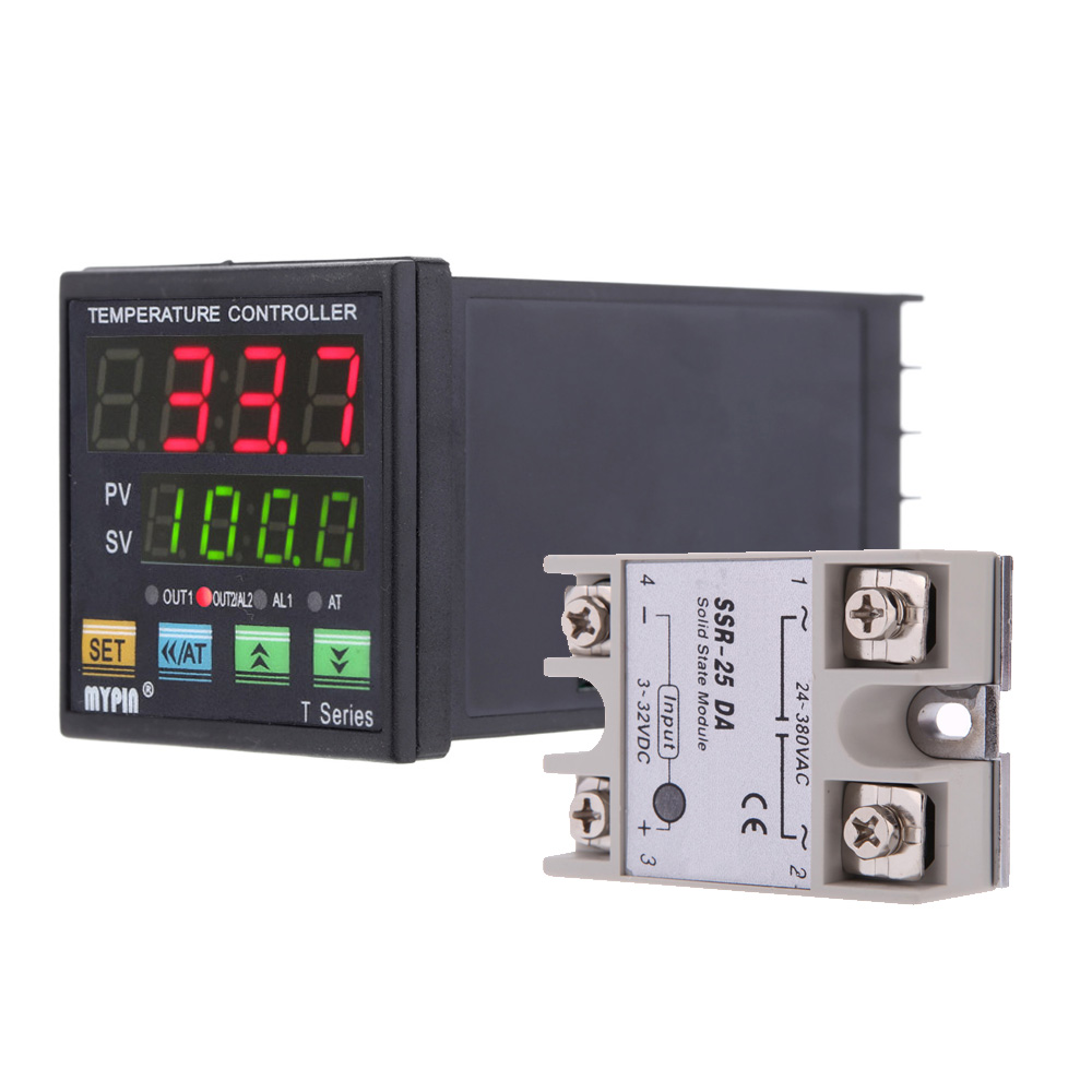 Digital Thermometer LED PID Temperature Controller Heating Cooling Control + SSR 25 DA Solid State Relay Module24V 380V 25A