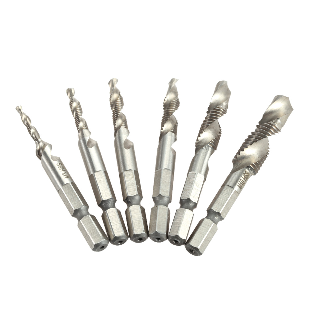 6PCS Professional HSS Woodworking Combined Tap and Drill Wood Metal Plastic Cutting Hole Saw Practical Strong Drill Bit Set